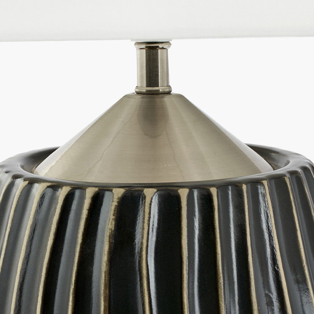 Artemis Black Textured Ceramic & Brushed Silver Table Lamp