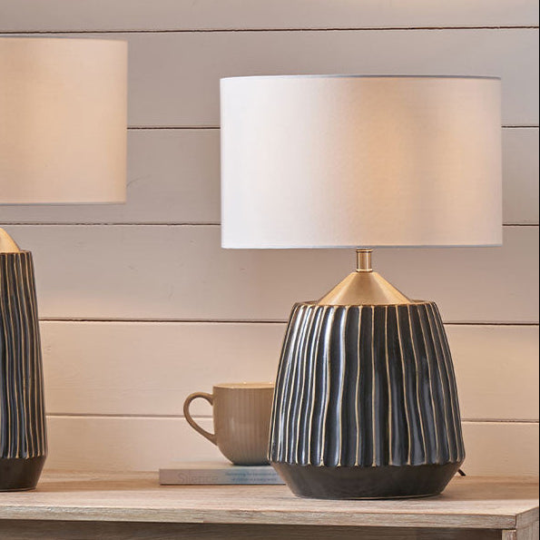 Artemis Black Textured Ceramic & Brushed Silver Table Lamp