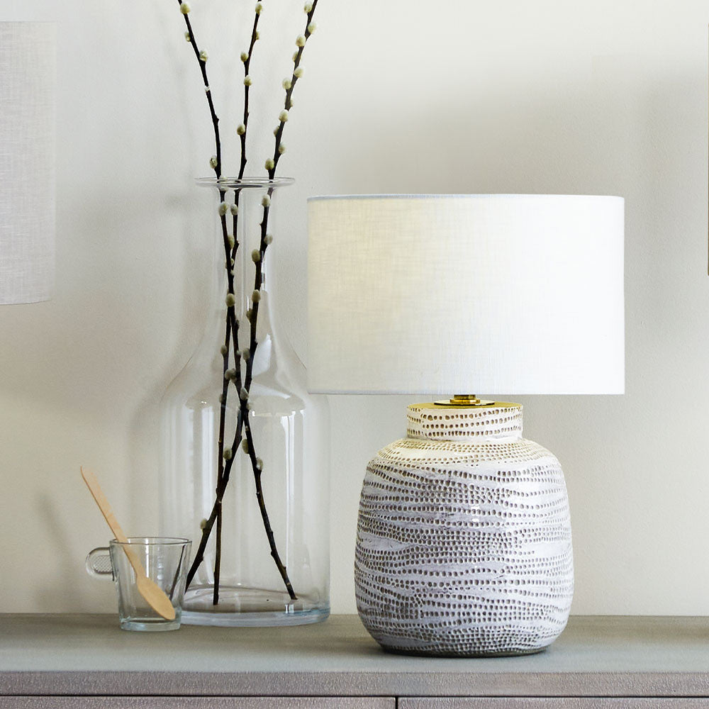 Alina White Dot Design Small Stoneware Table Lamp - Base Only
