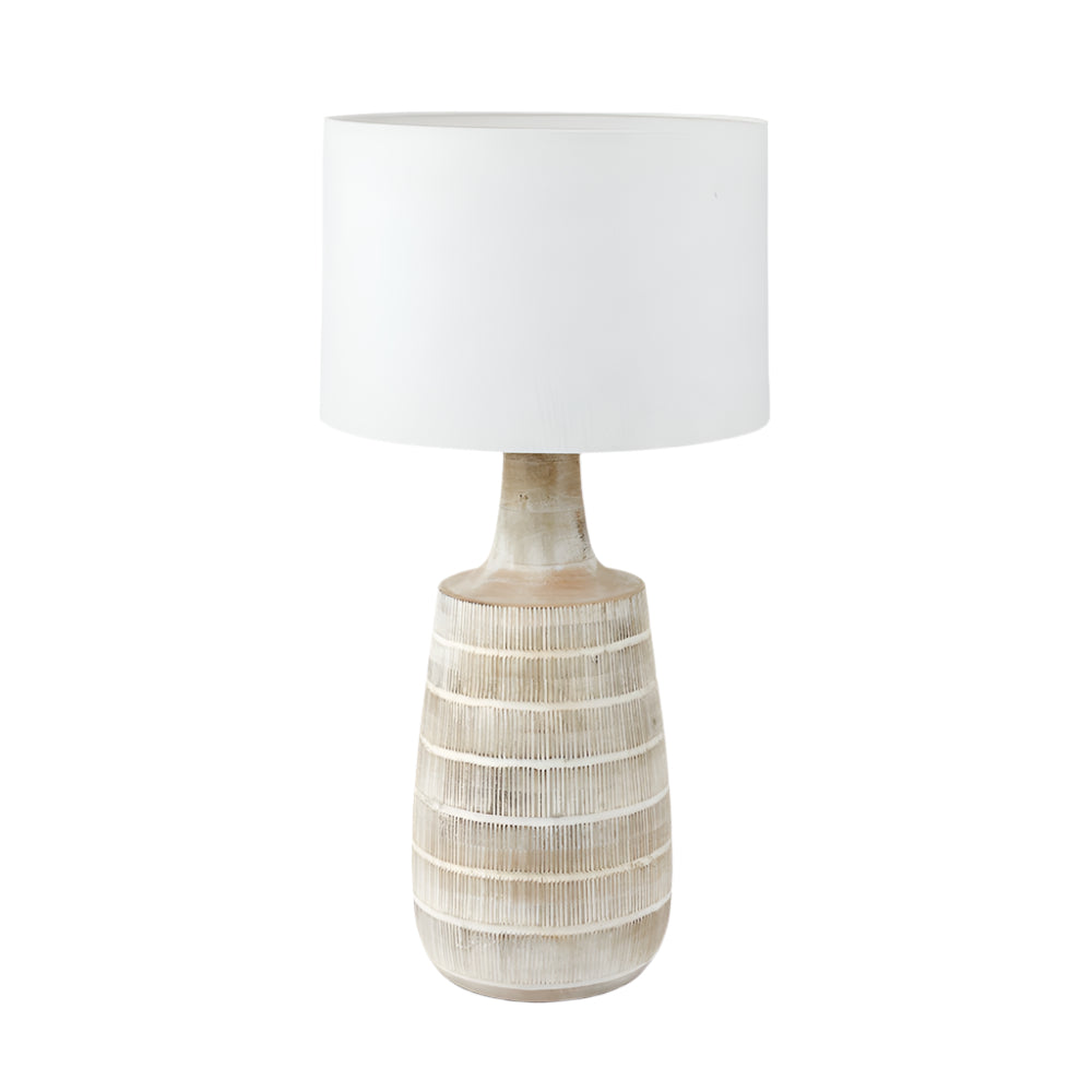 Dambula White Wash Wood Textured Tall Neck Table Lamp - Base Only