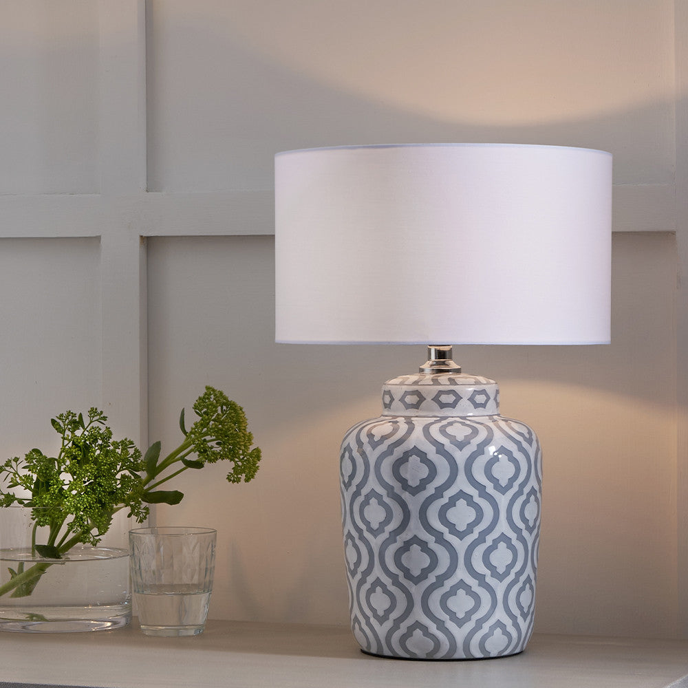 Celia Grey and White Pattern Ceramic Table Lamp - Base Only