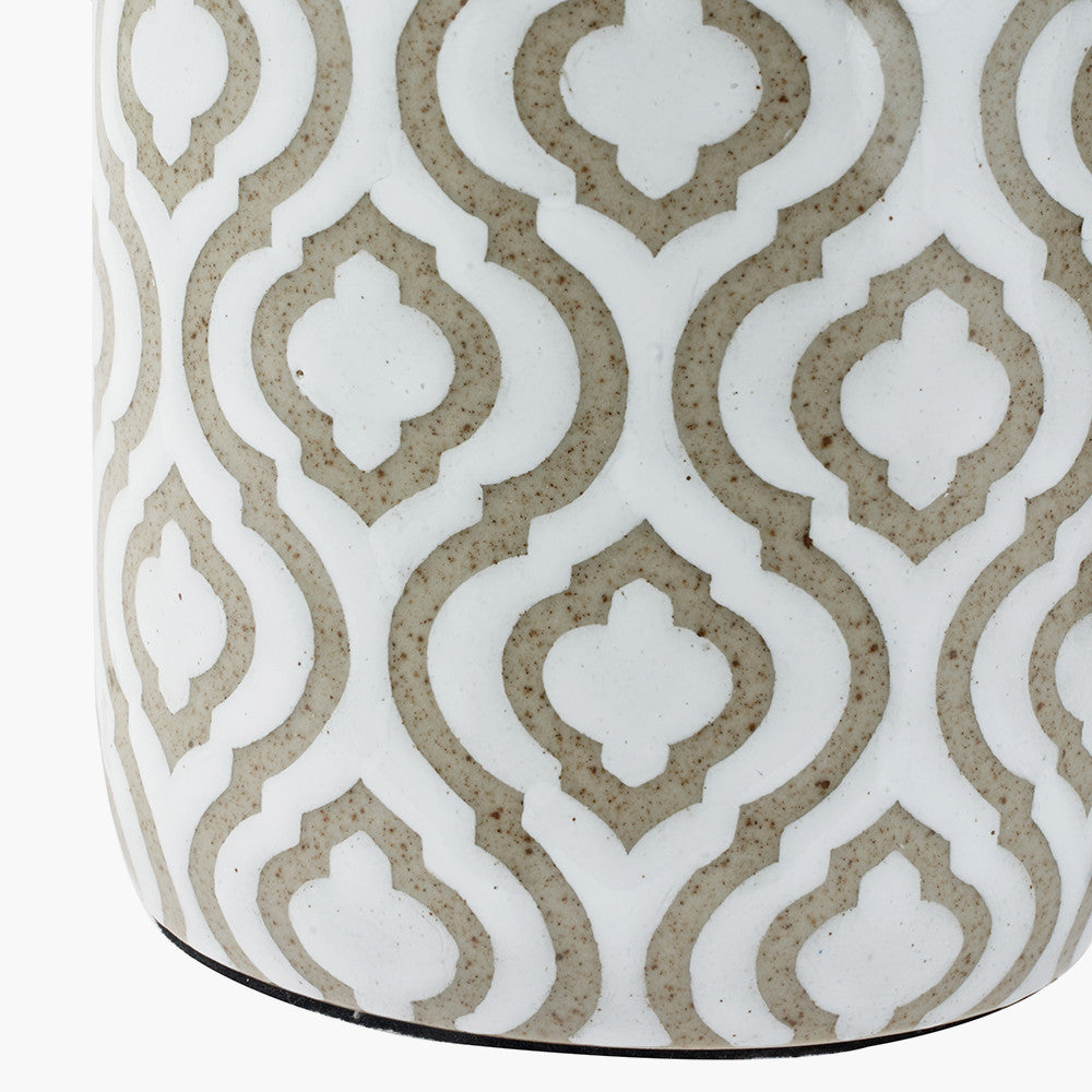 Celia Taupe & White Pattern Ceramic Table Lamp - Base Only