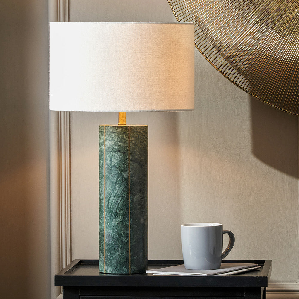 Venetia Green Marble & Gold Metal Tall Table Lamp