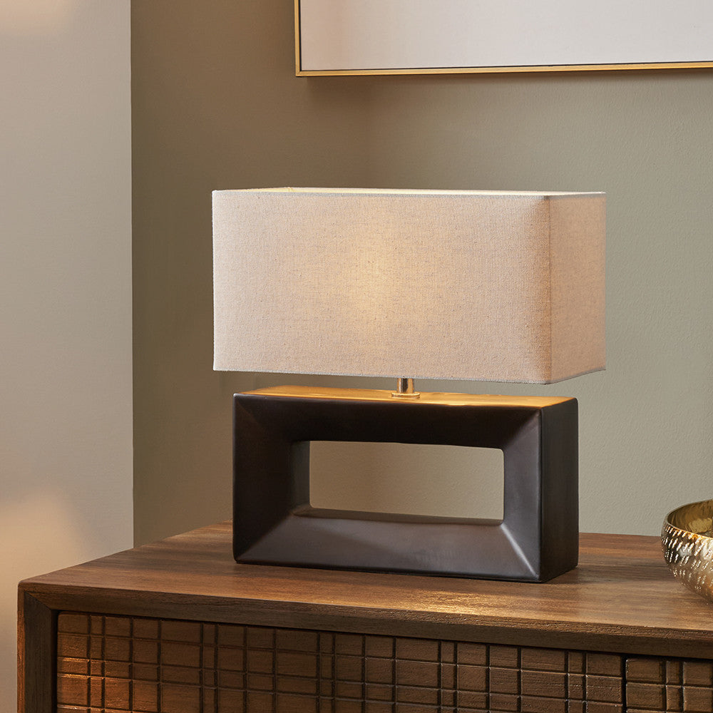 Hollow Block Black Ceramic Rectangular Table Lamp