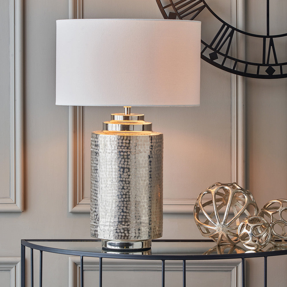 Zuri Shiny Silver Metal Pot Table Lamp Base | Large - CLEARANCE