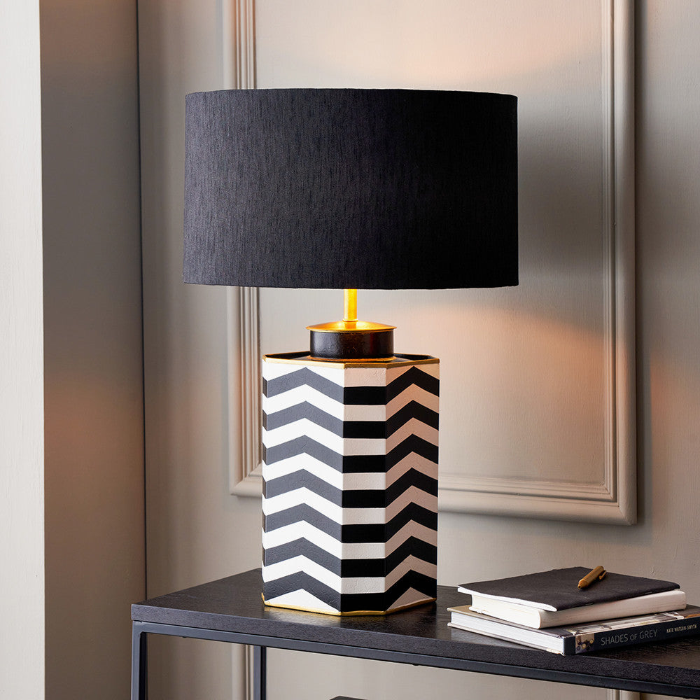 Oskar Black & White Chevron Hand Painted Metal Table Lamp - Base Only