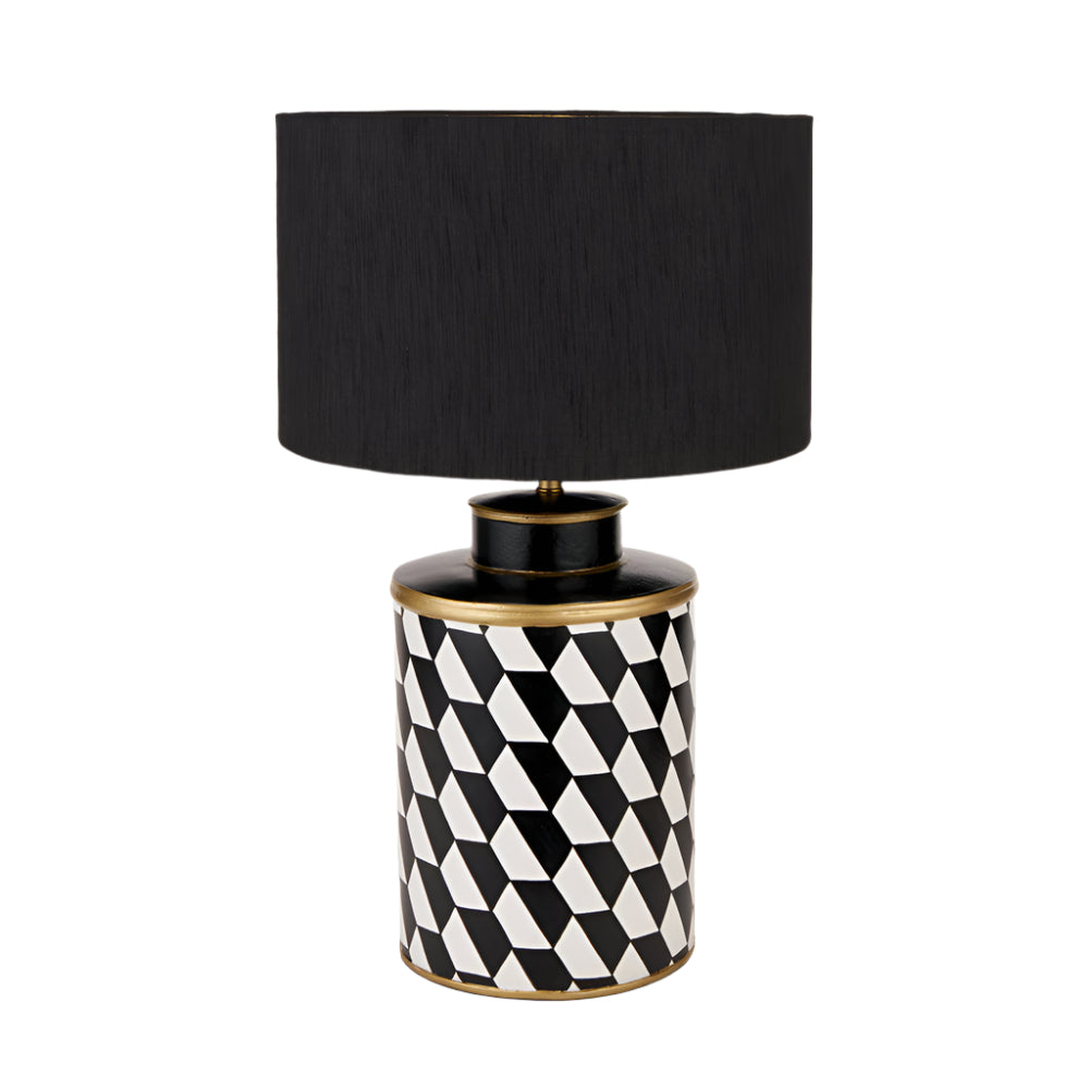 Victor Black & White Geometric Hand Painted Metal Table Lamp - Base Only