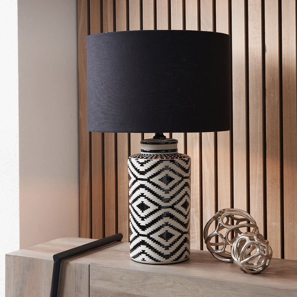 Chirala Black & White Tall Ikat Ceramic Table Lamp - Base Only