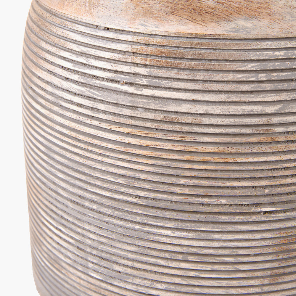 Nelu Grey Engraved Wood Dome Table Lamp Base