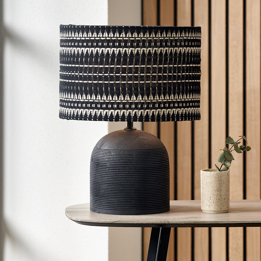 Nelu Black Engraved Wood Dome Table Lamp - Base Only