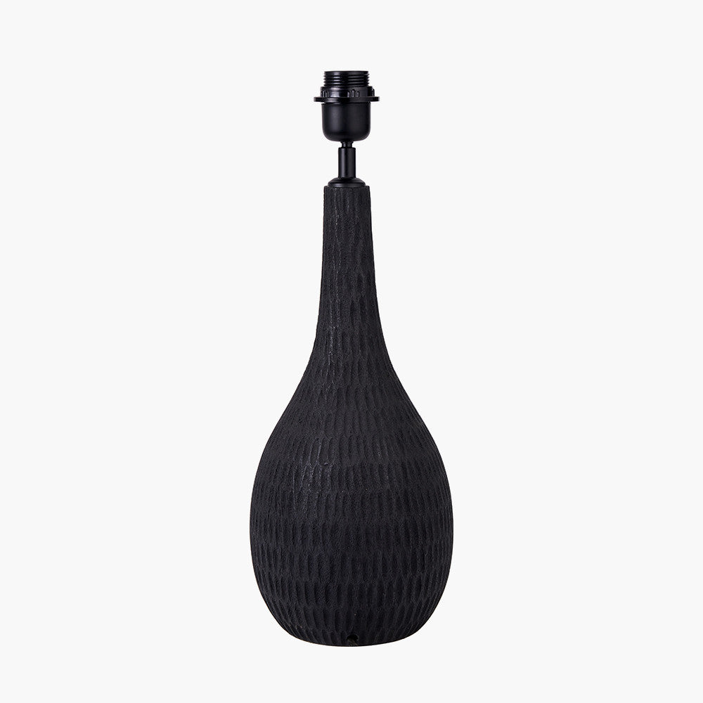 Ioan Black Engraved Wood Bottle Table Lamp - Base Only