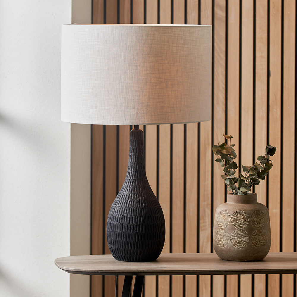 Ioan Black Engraved Wood Bottle Table Lamp - Base Only