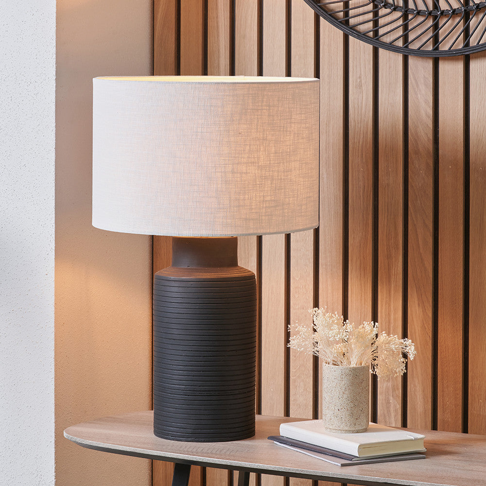 Sierra Black Tall Ribbed Terracotta Table Lamp - Base Only