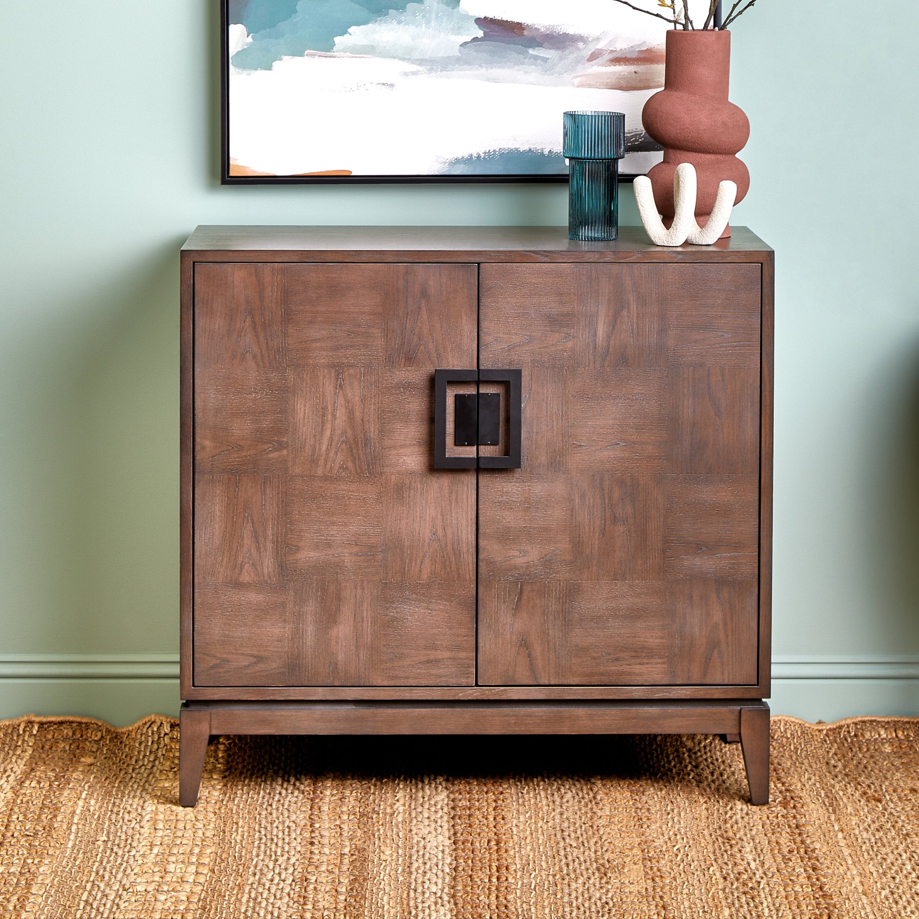 Jetta Checkered Antique Grey Elm Wood Sideboard | 2 Doors