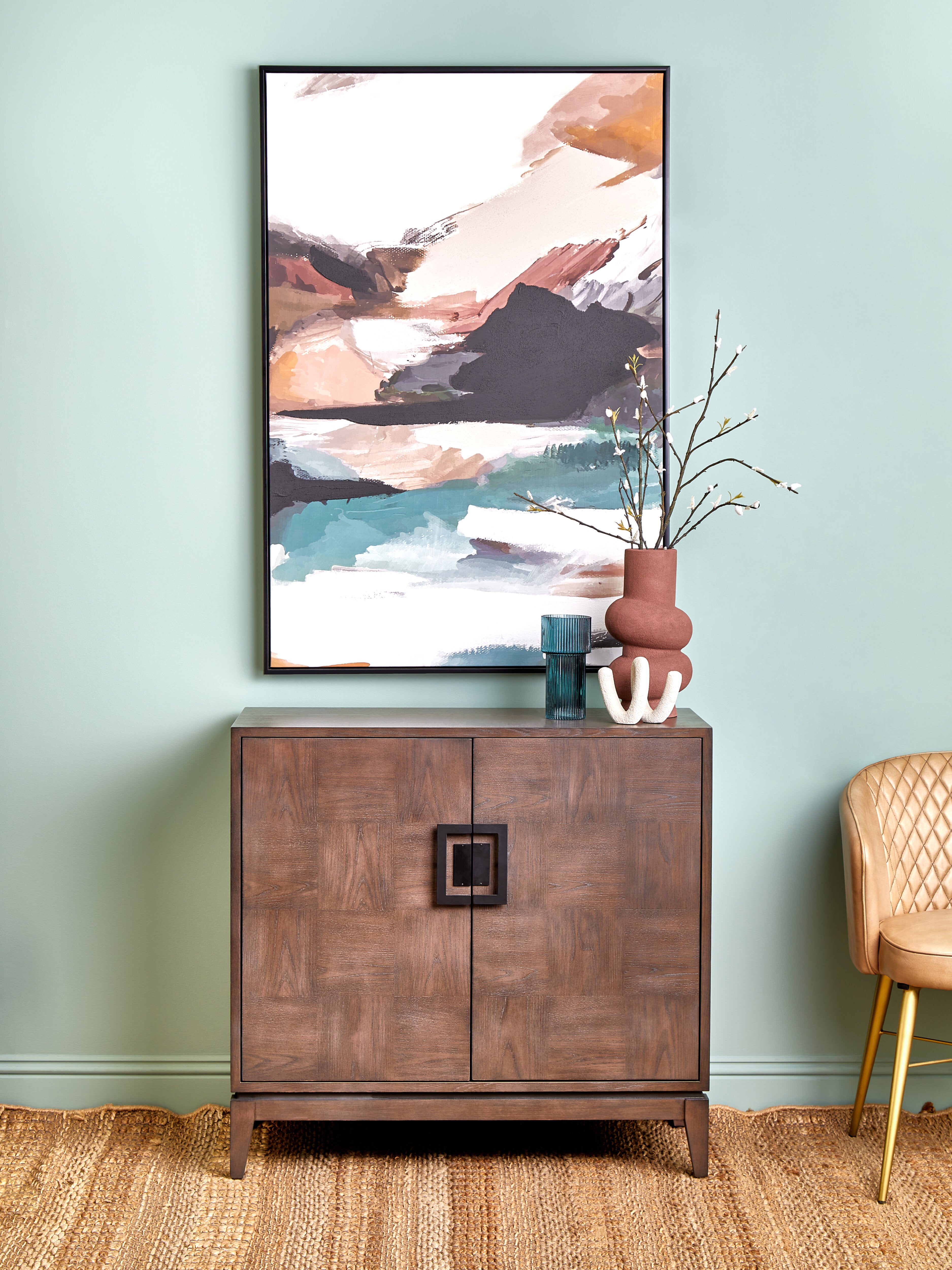 Jetta Checkered Antique Grey Elm Wood Sideboard | 2 Doors