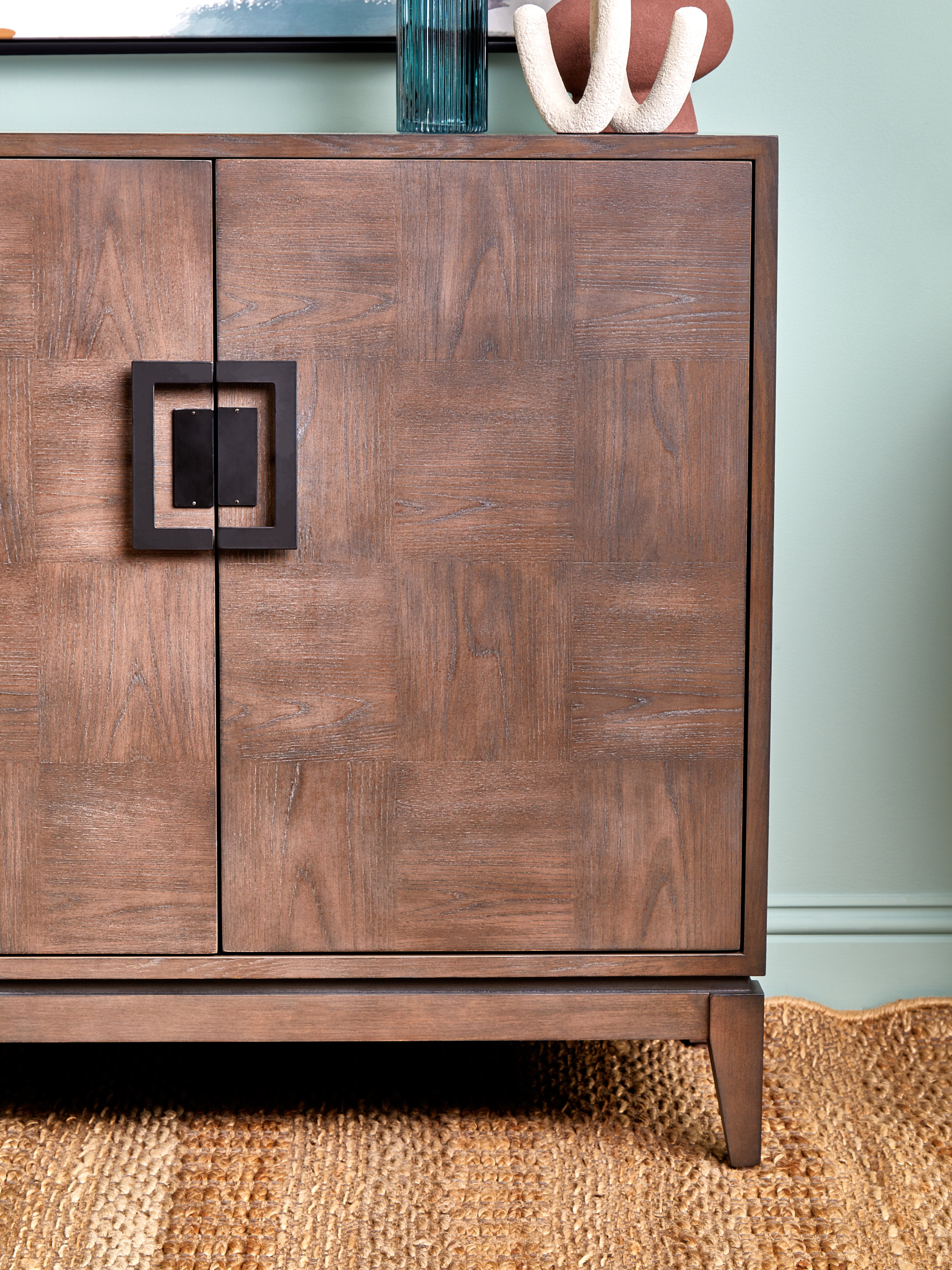 Jetta Checkered Antique Grey Elm Wood Sideboard | 2 Doors