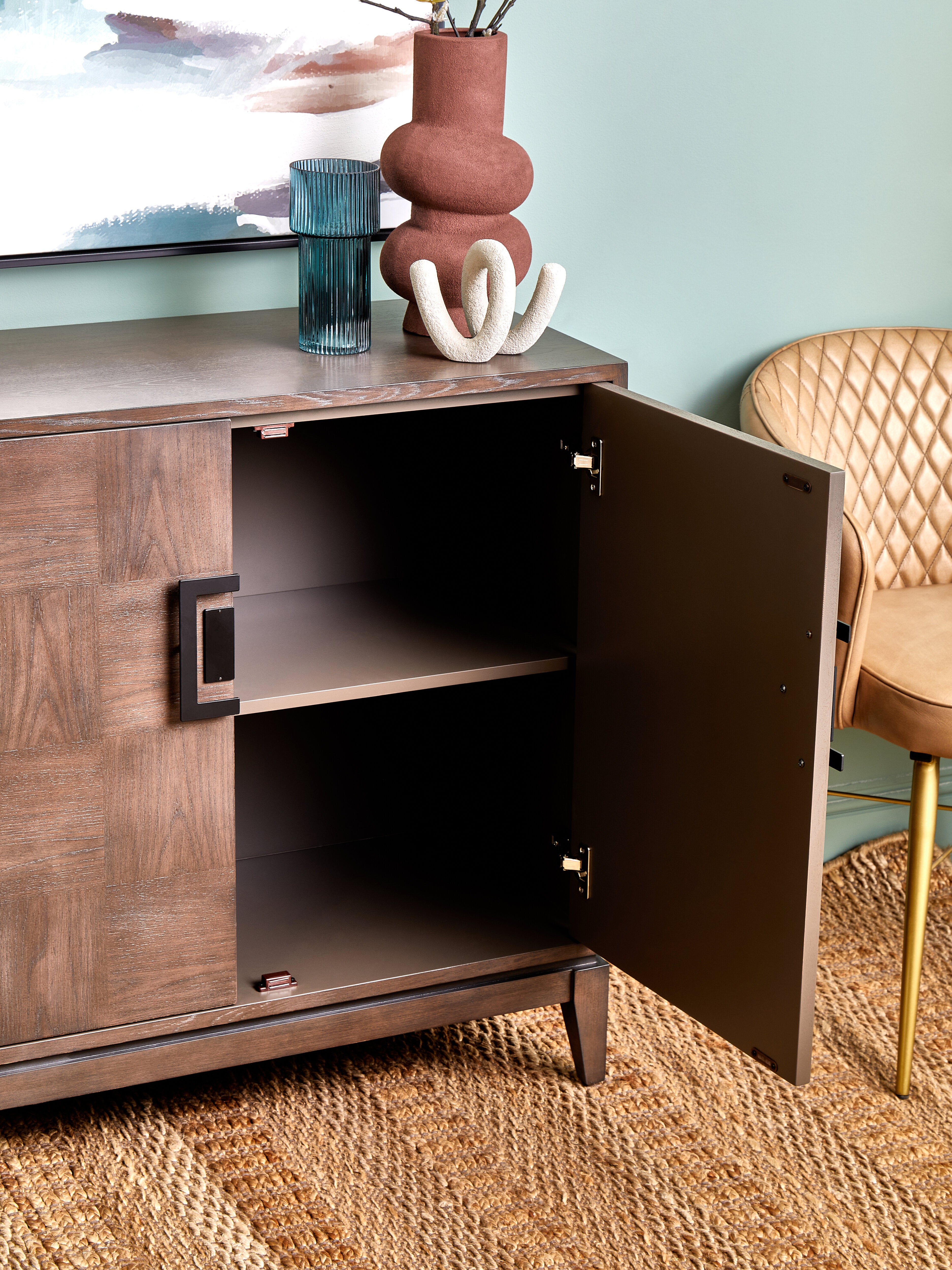 Jetta Checkered Antique Grey Elm Wood Sideboard | 2 Doors