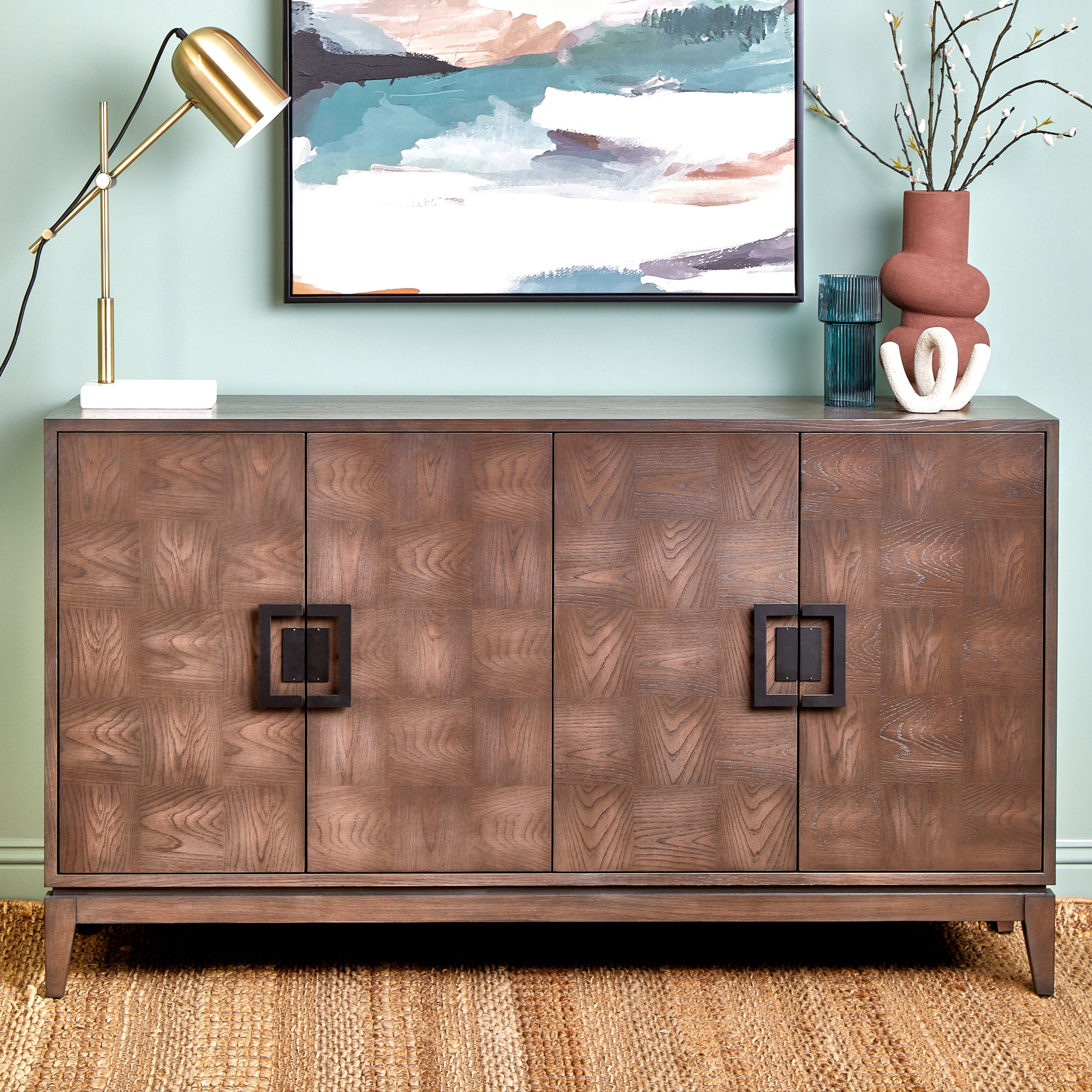Jetta Checkered Antique Grey Elm Wood Sideboard