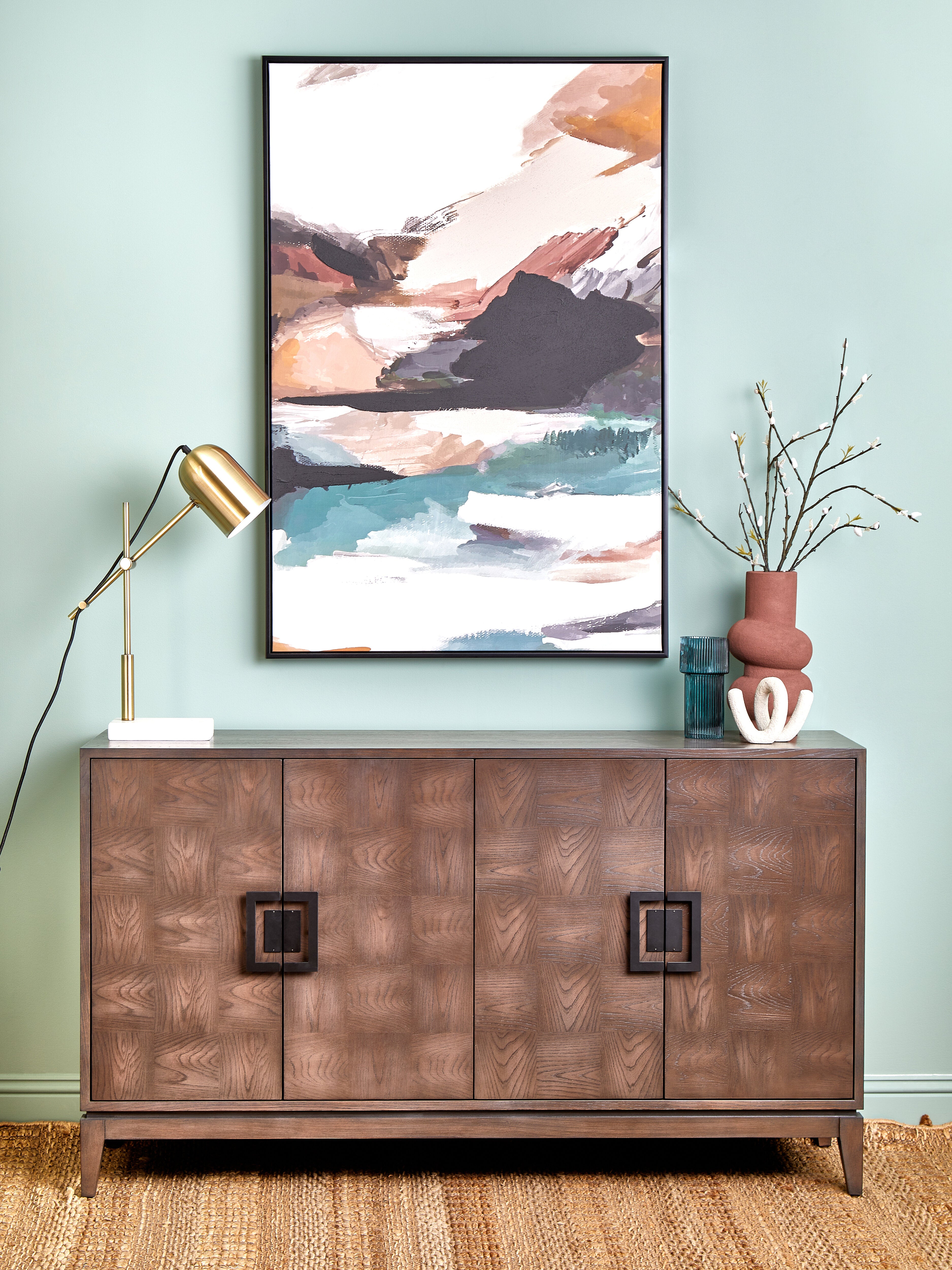 Jetta Checkered Antique Grey Elm Wood Sideboard