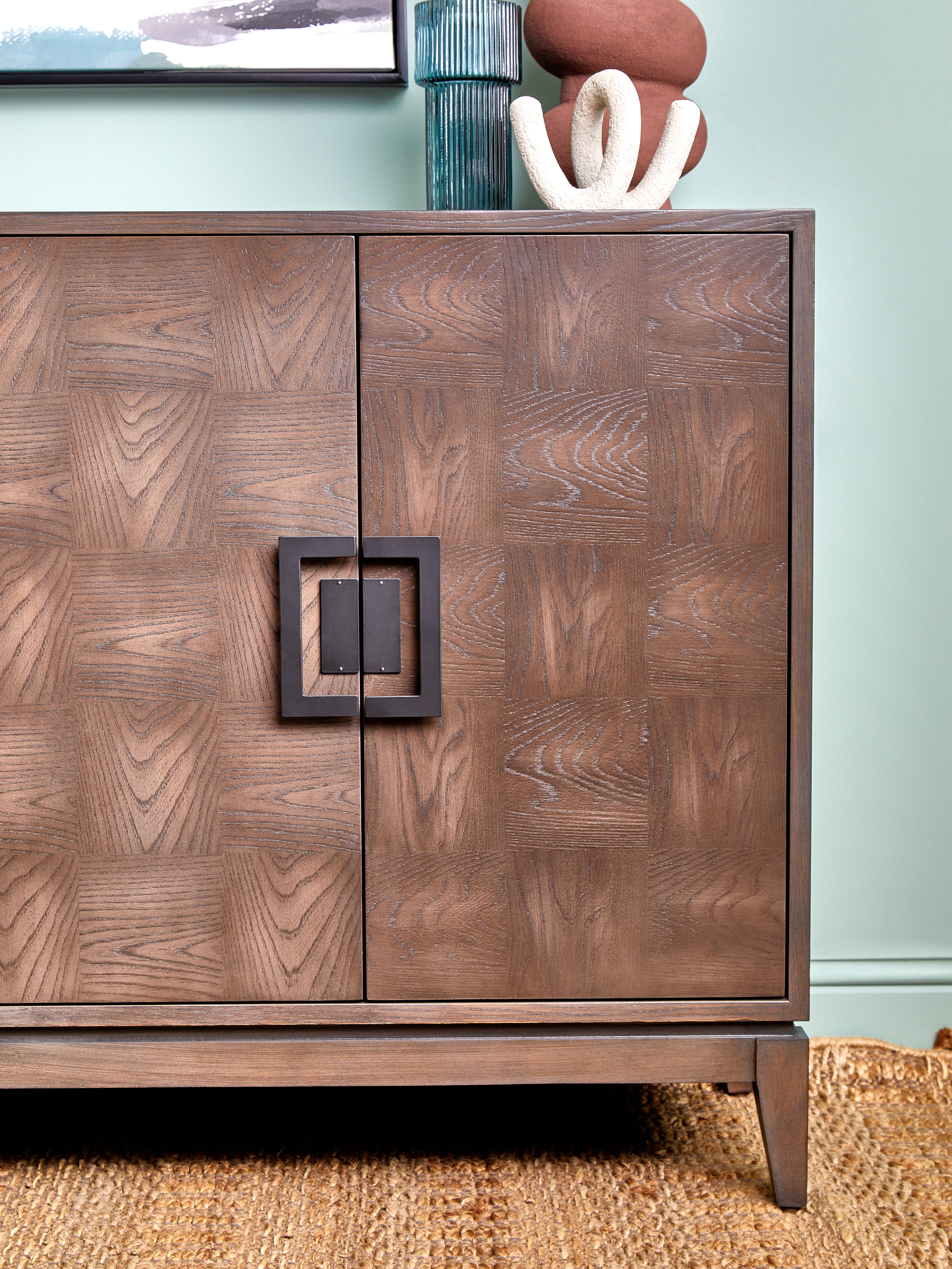 Jetta Checkered Antique Grey Elm Wood Sideboard
