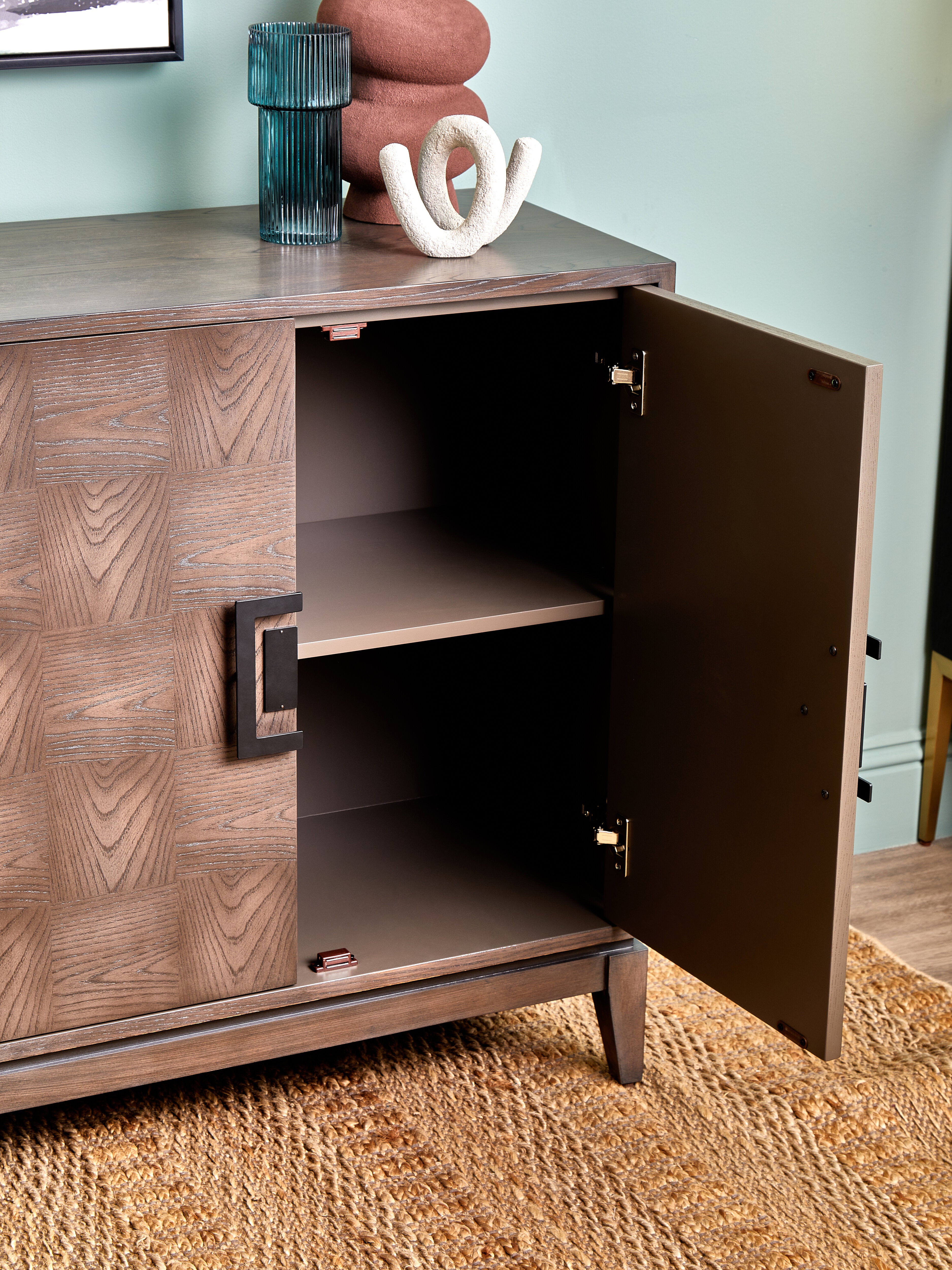 Jetta Checkered Antique Grey Elm Wood Sideboard