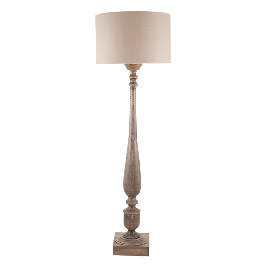 Alia Grey Wash Turned Mango Wood Floor Lamp Base