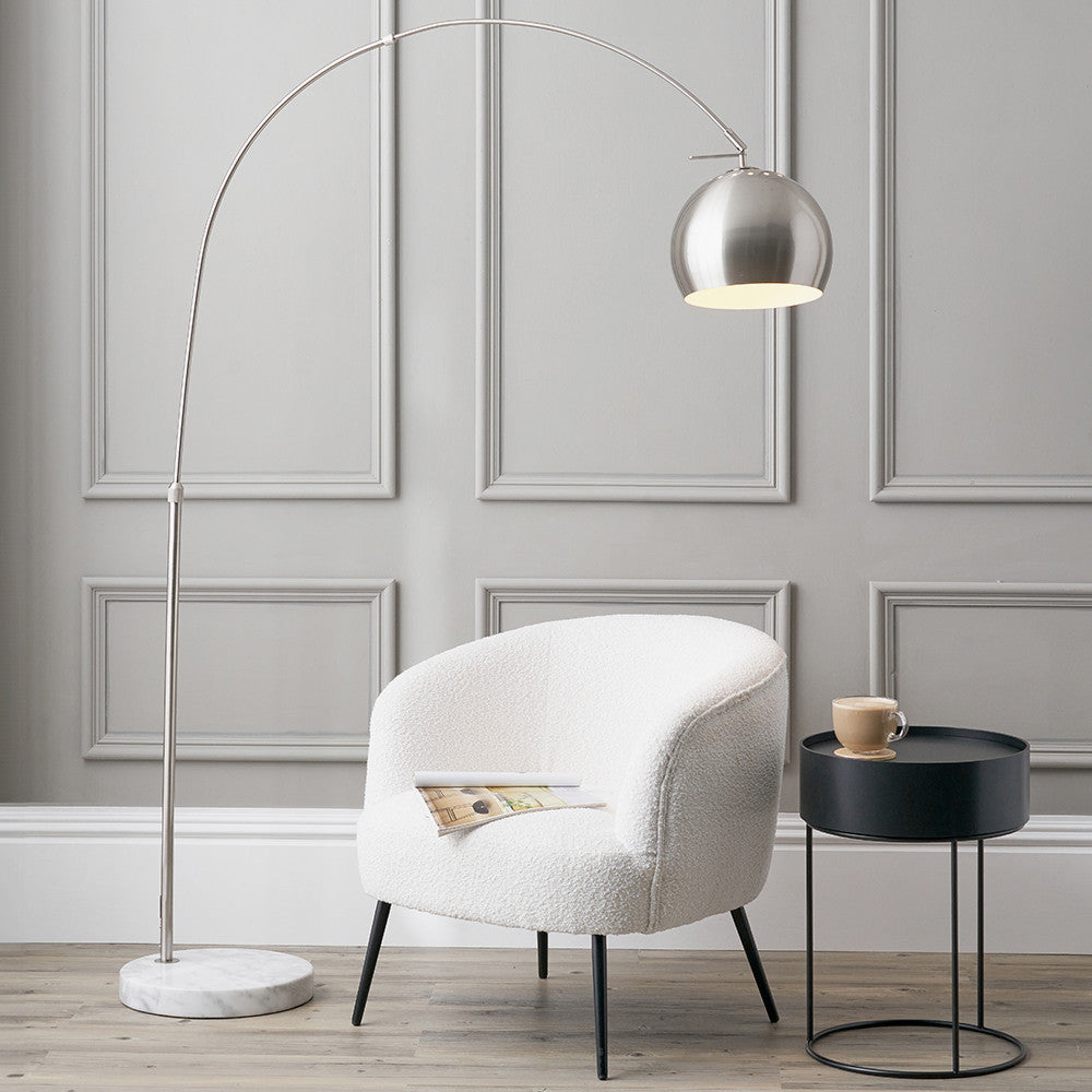 Feliciani Brushed Silver Metal & White Marble Floor Lamp