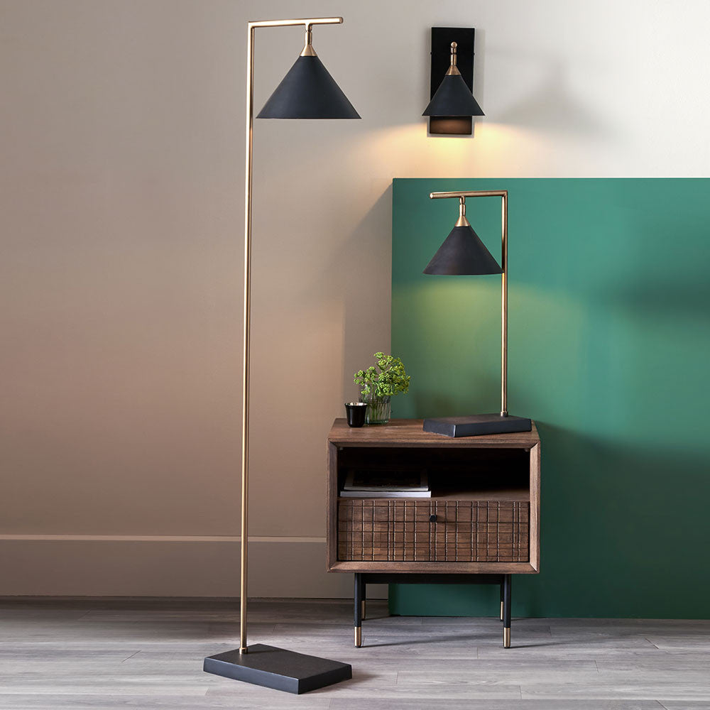 Zeta Matt Black & Antique Brass Floor Lamp