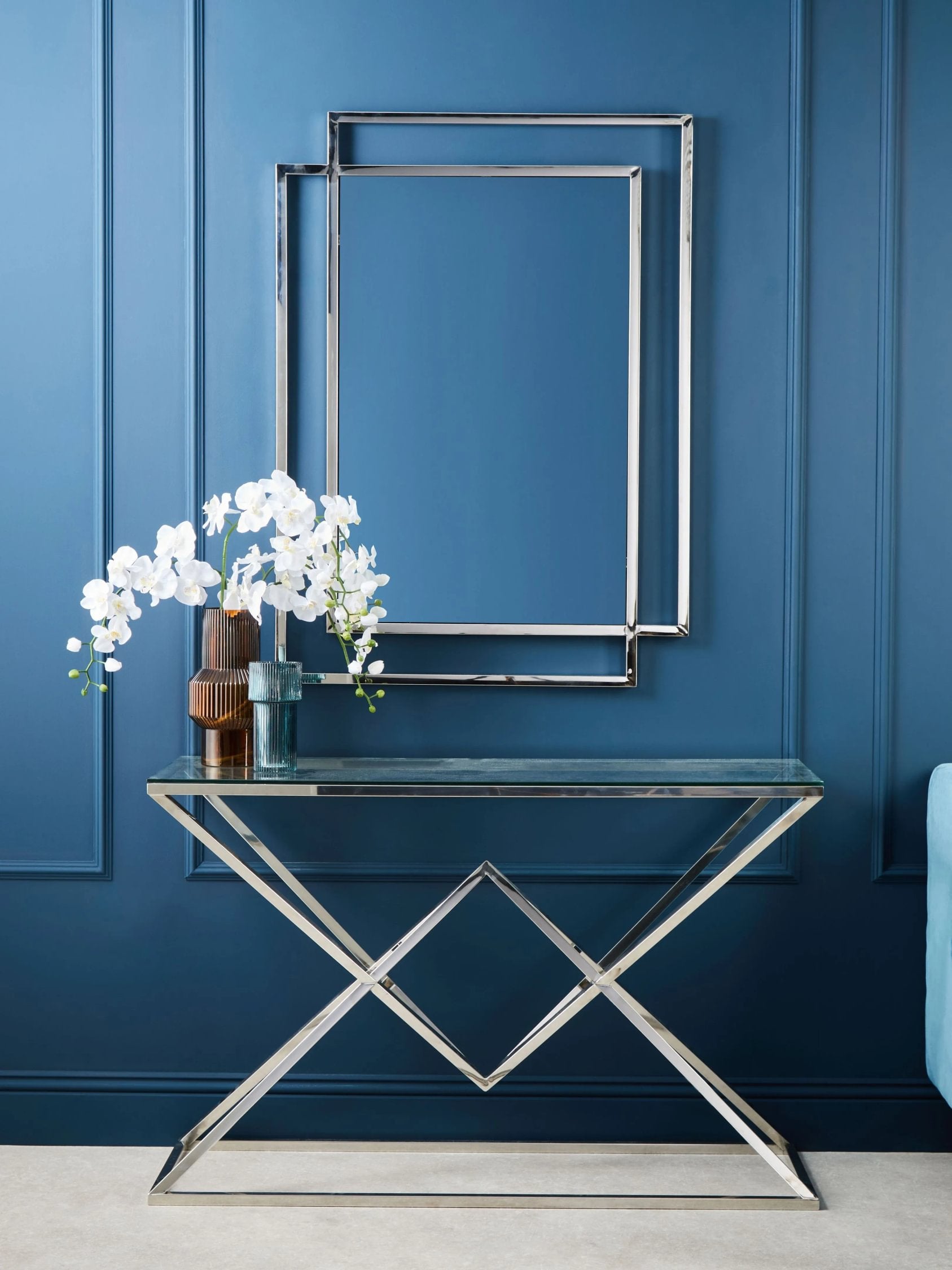 Prism Small Ribbed Blue Glass Vase