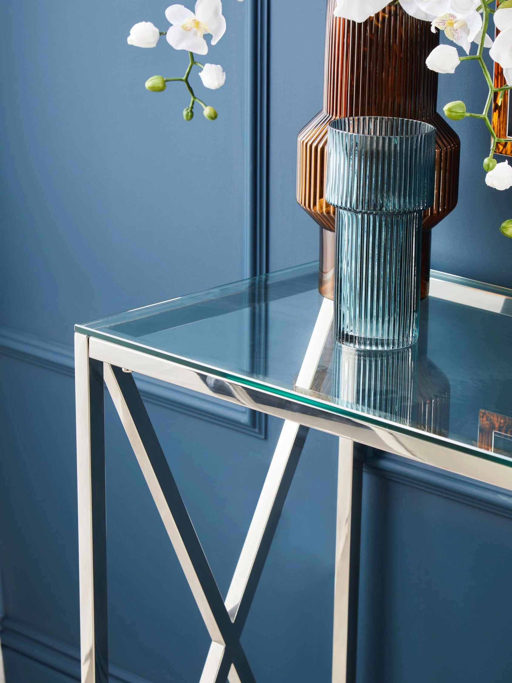 Prism Small Ribbed Blue Glass Vase