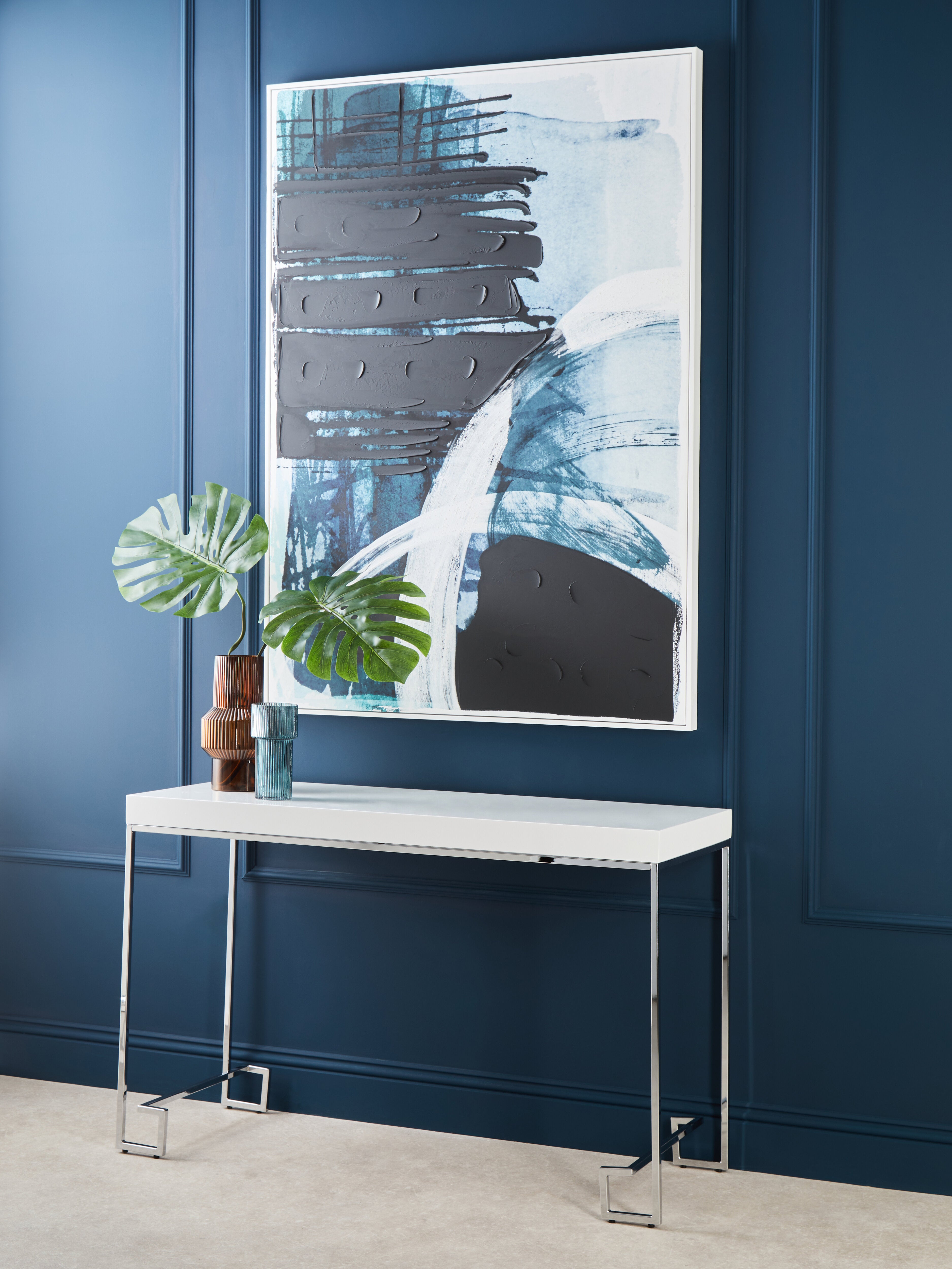 Noah Blue & Black Brushstroke Abstract Wall Art