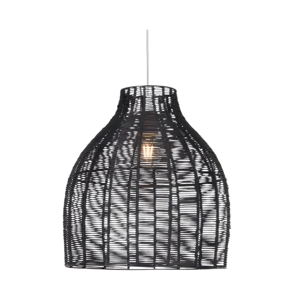 Caswell Black Rattan Cloche Pendant Light