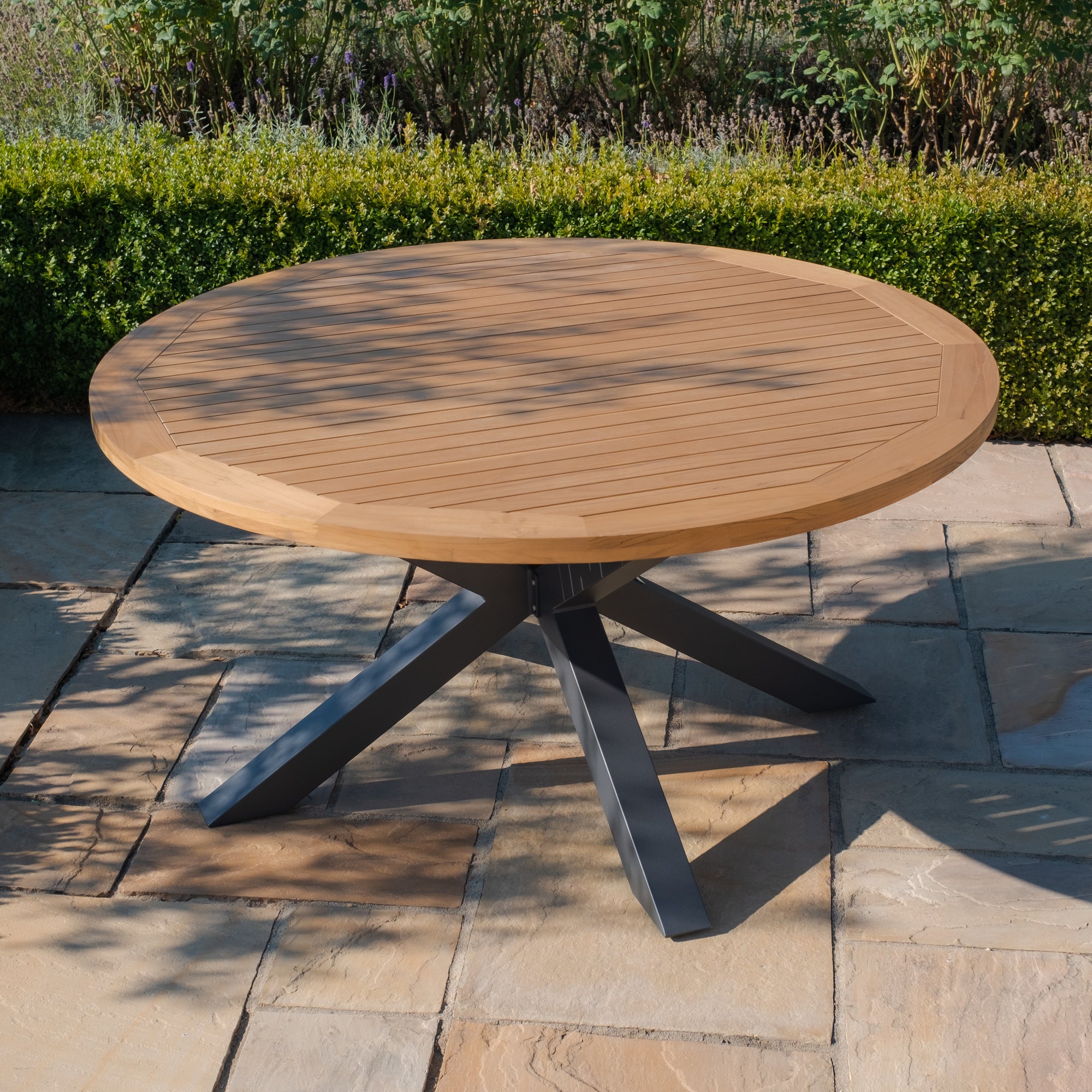 Jakarta Teak Round Dining Table with Milan Dining Chairs - Charcoal