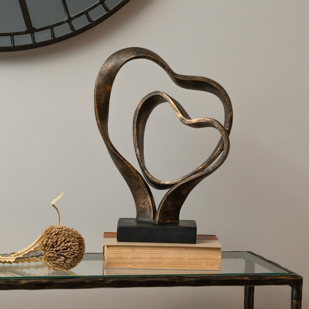 Antique Bronze Double Heart Sculpture - CLEARANCE