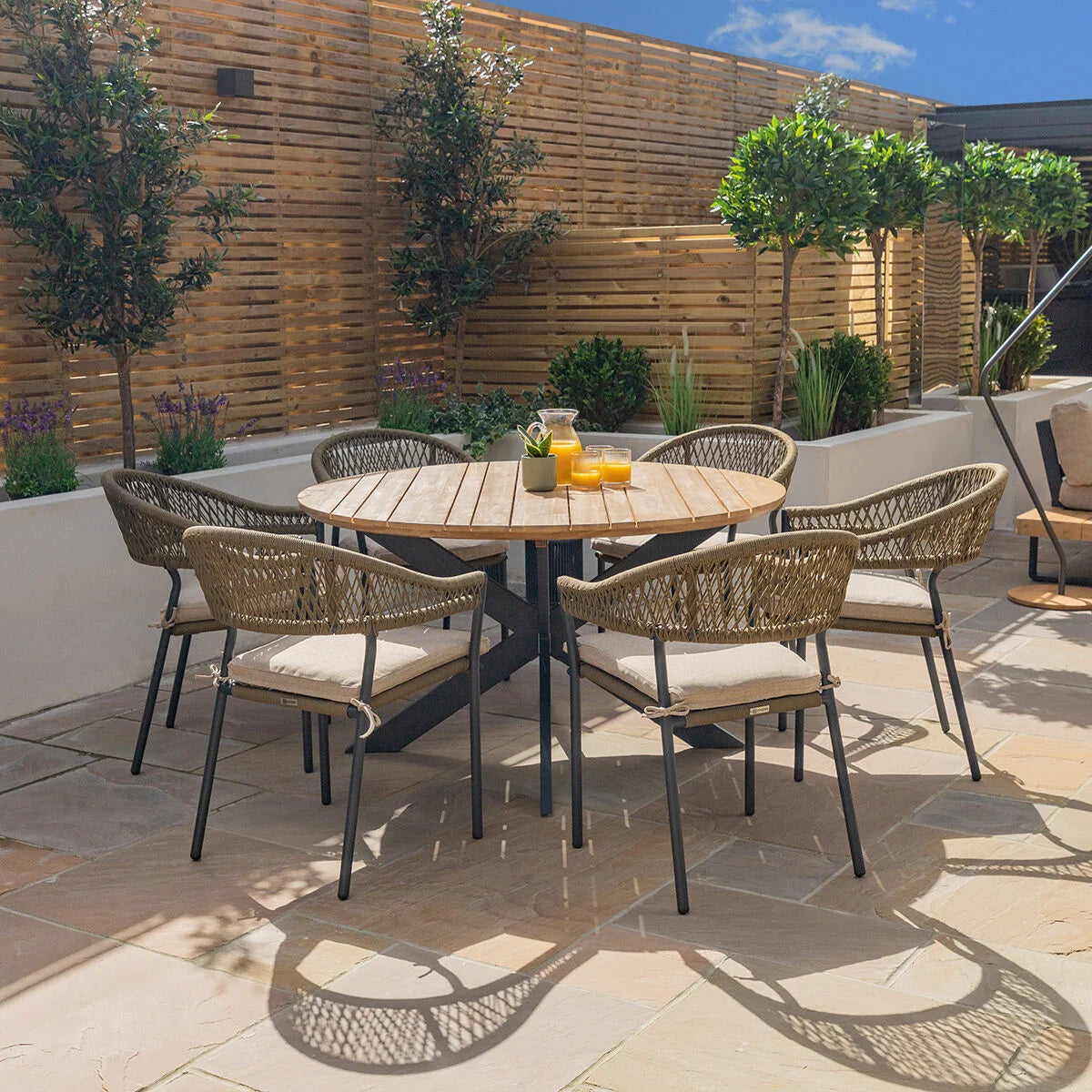 Bali Sandstone Round Dining Set | 6 Seater
