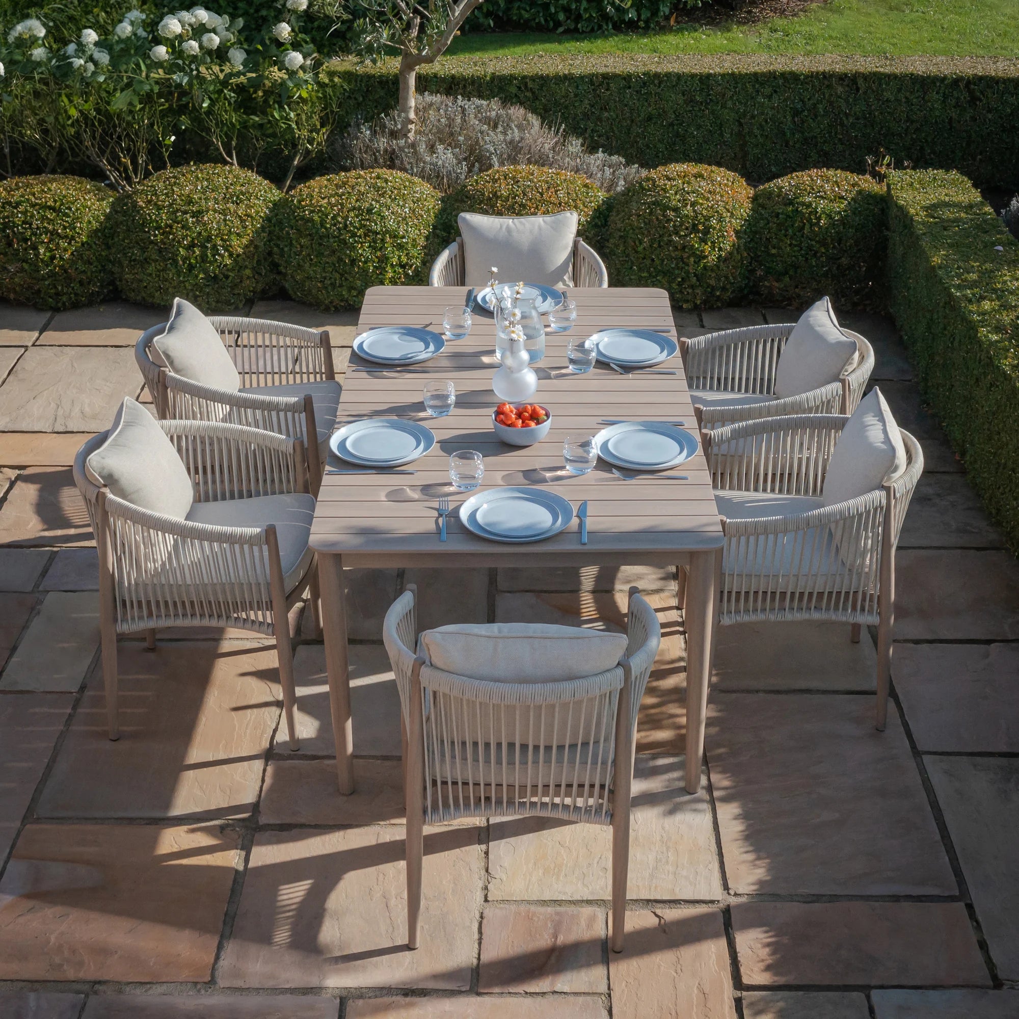 Havana Natural Linen Rectangular Outdoor Dining Set | 6 Seater