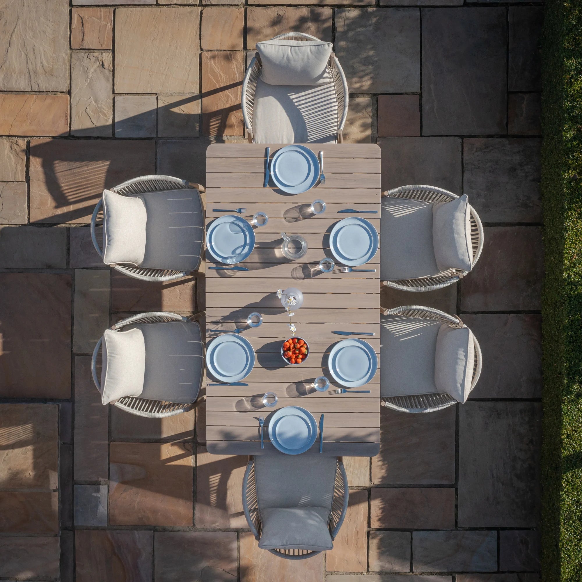 Havana Natural Linen Rectangular Outdoor Dining Set | 6 Seater