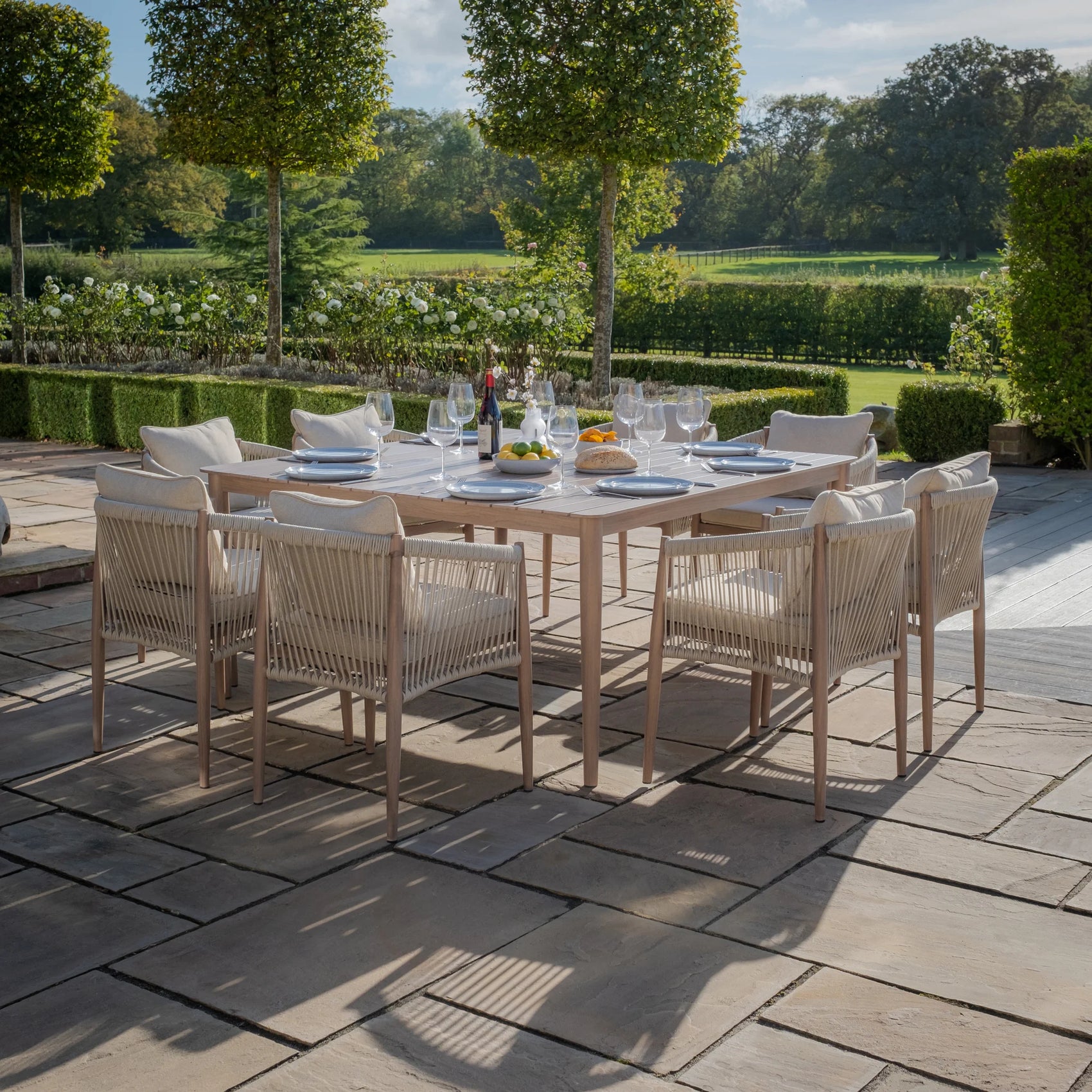 Havana Natural Linen Square Outdoor Dining Set | 8 Seater