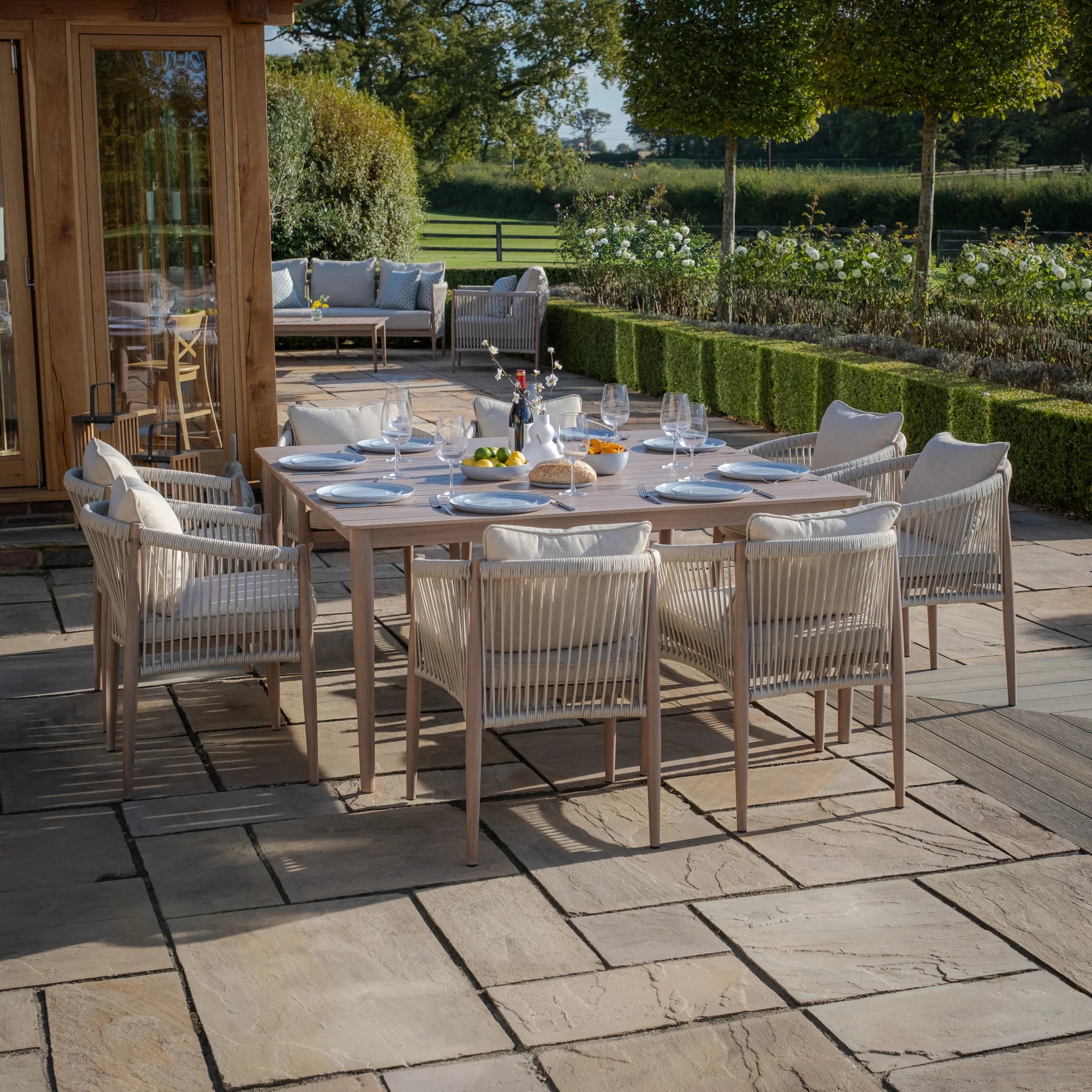 Havana Natural Linen Square Outdoor Dining Set | 8 Seater
