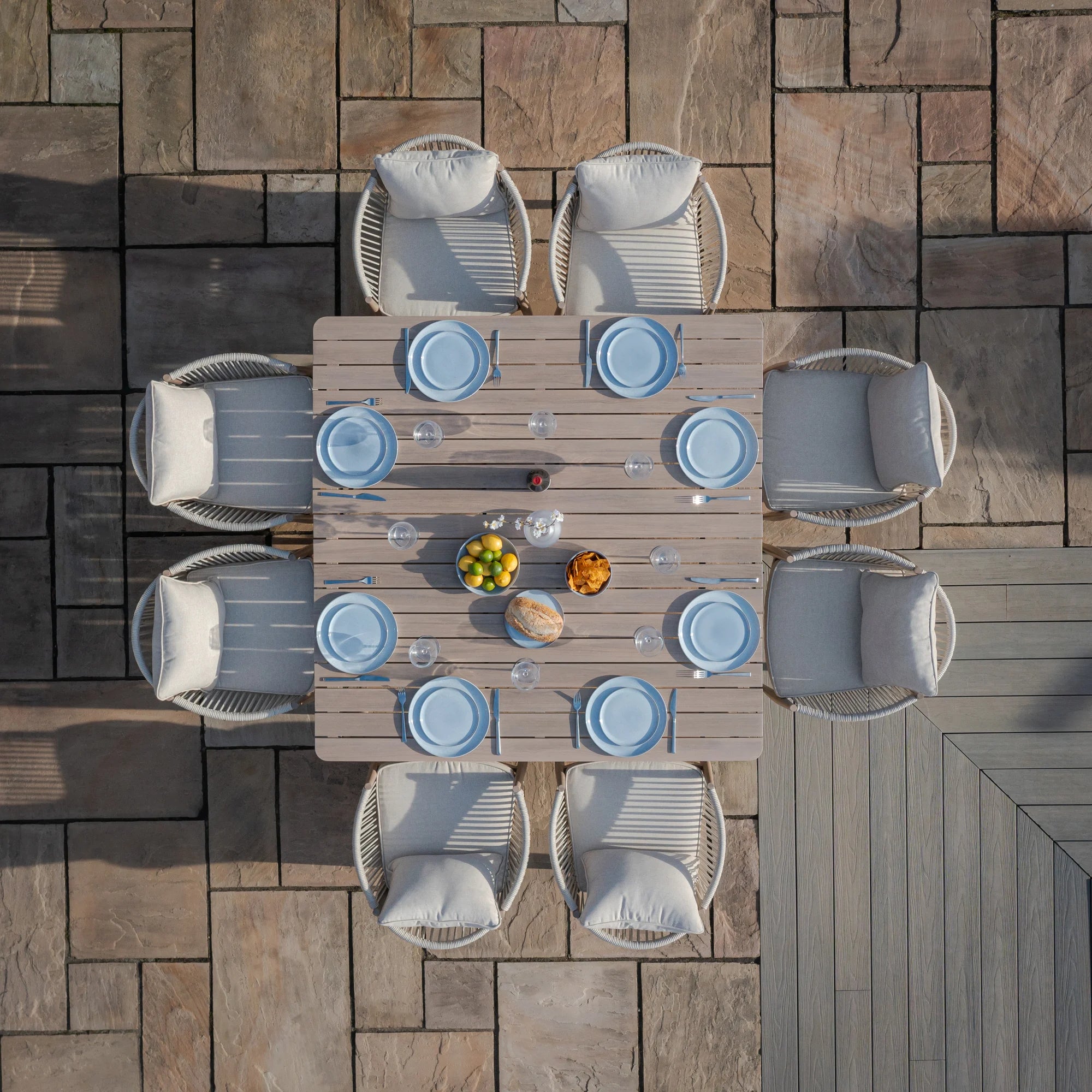 Havana Natural Linen Square Outdoor Dining Set | 8 Seater