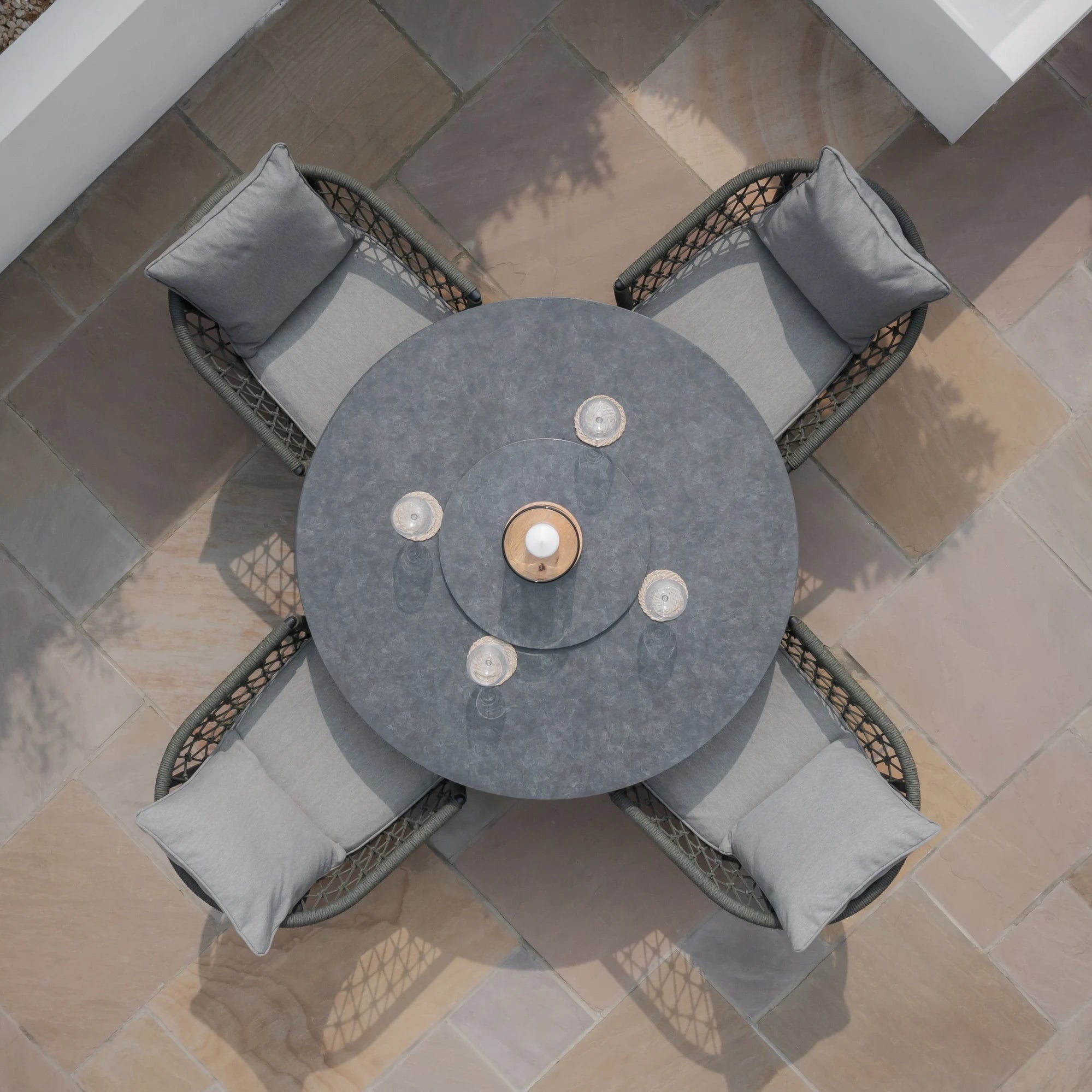 Monaco Ivy Green Round Outdoor Dining Set with Lazy Susan | 4 Seater