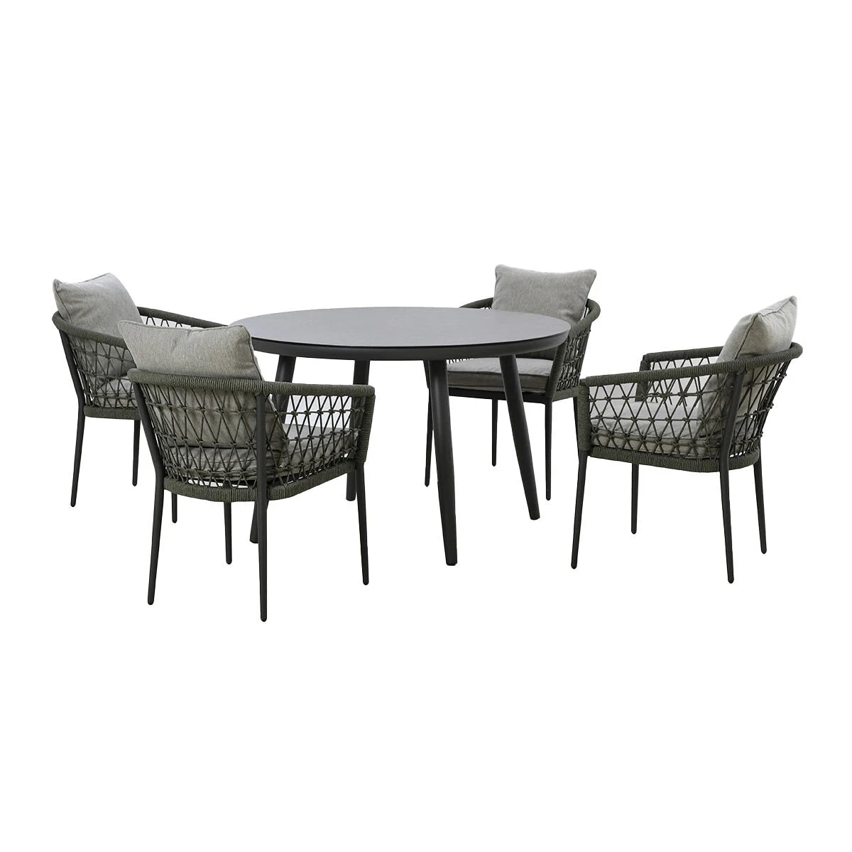 Monaco Ivy Green Round Outdoor Dining Set with Lazy Susan | 4 Seater