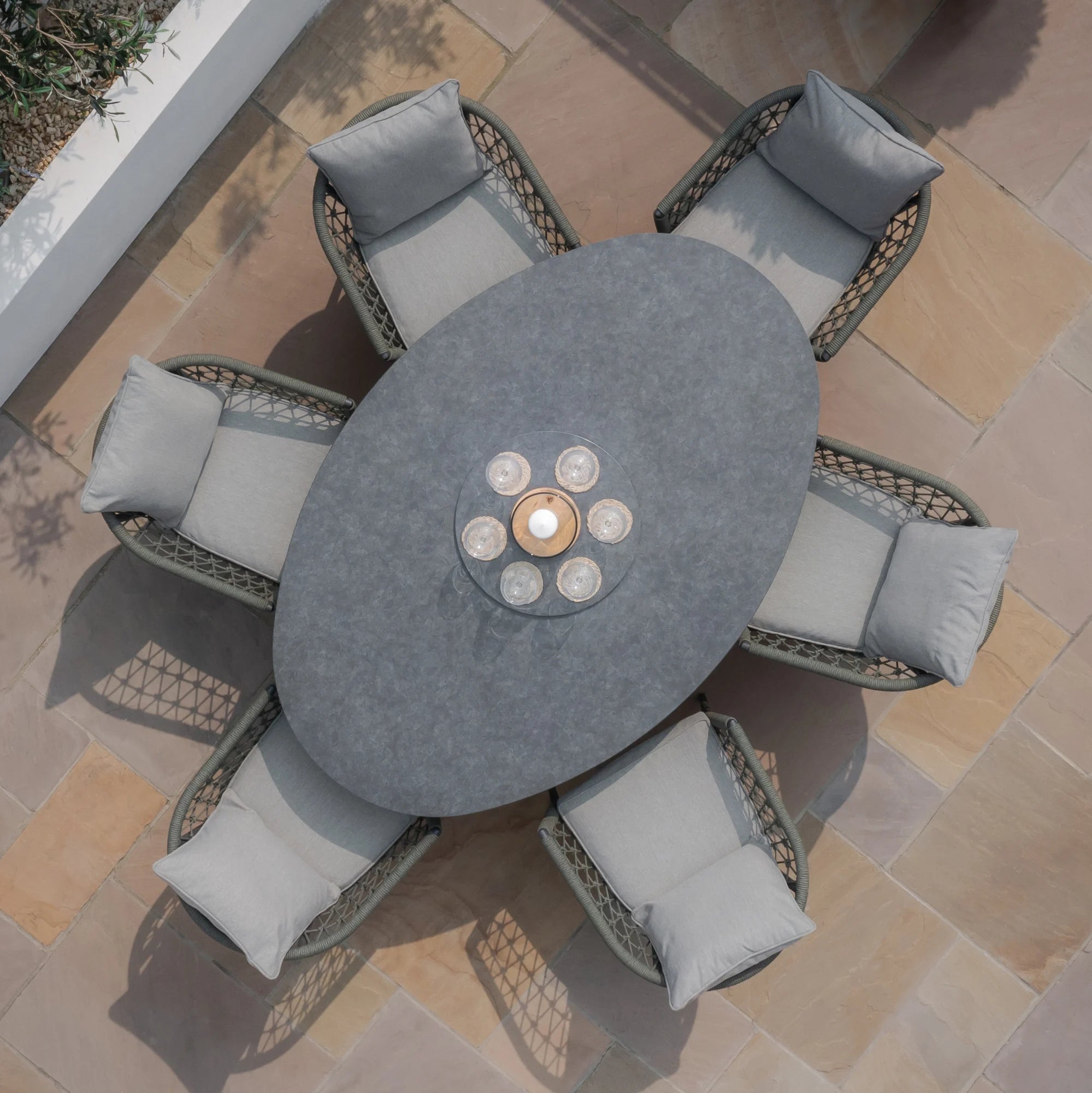 Monaco Ivy Green Oval Outdoor Dining Set with Lazy Susan | 6 Seater
