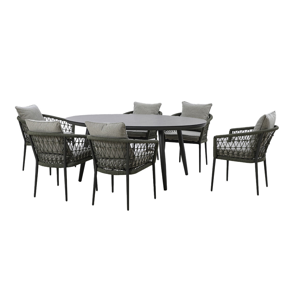 Monaco Ivy Green Oval Outdoor Dining Set with Lazy Susan | 6 Seater