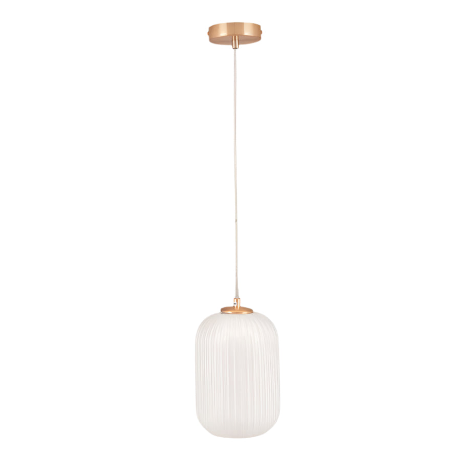 Alessia White Glass and Gold Metal Ribbed Glass Pendant