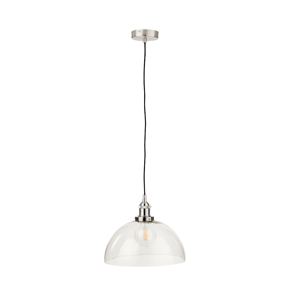 Cecilia Antique Silver Metal and Clear Glass Dome Pendant