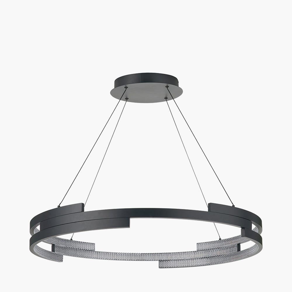 Sienna Matte Black & Crystal LED Ring Pendant Light