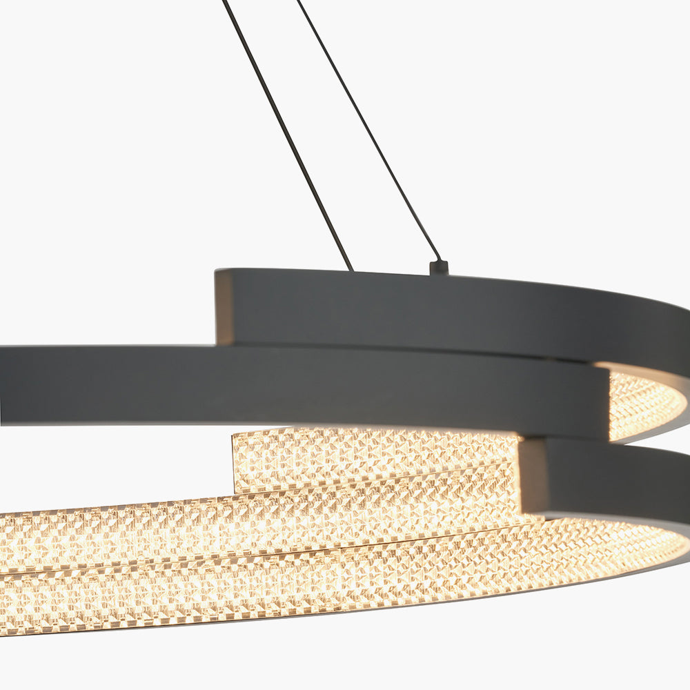 Sienna Matte Black & Crystal LED Ring Pendant Light