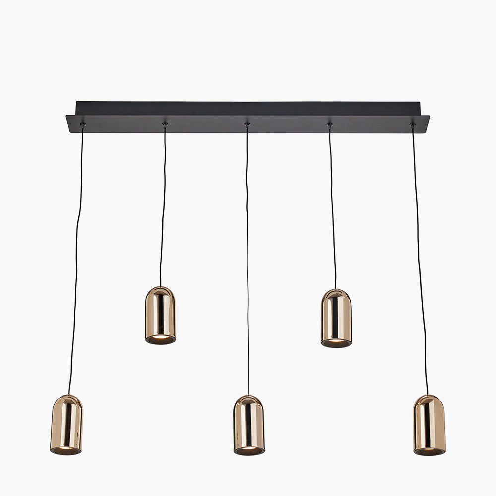 Xena Black & Rose Gold Metal 5 Drop LED Pendant Light