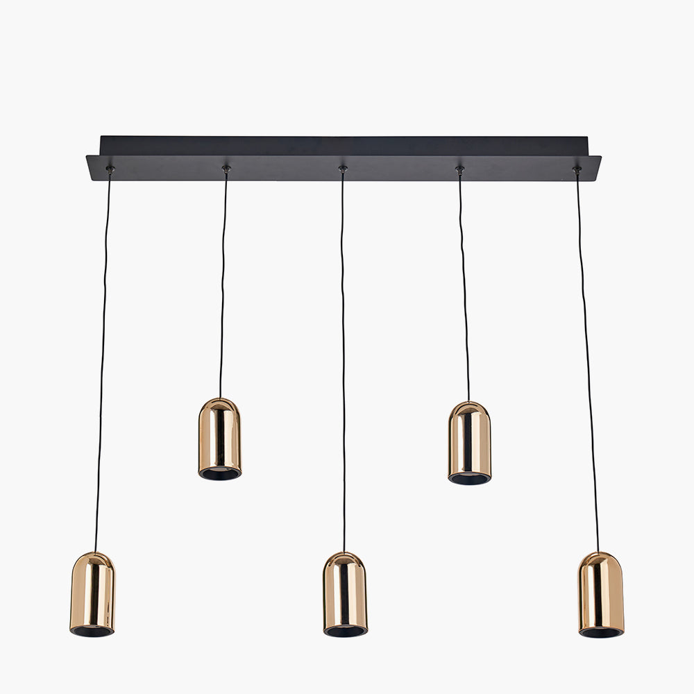 Xena Black & Rose Gold Metal 5 Drop LED Pendant Light